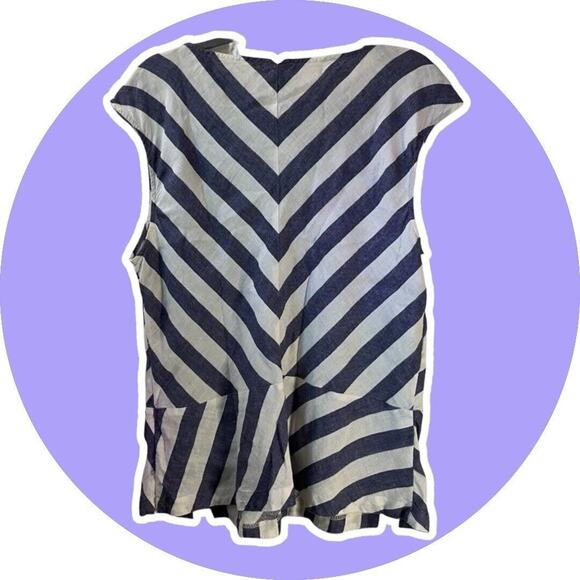 Talbots Women Linen Sleeveless Peplum Blouse Top Linen Blue Stripe 18 20 2X - Picture 7 of 11